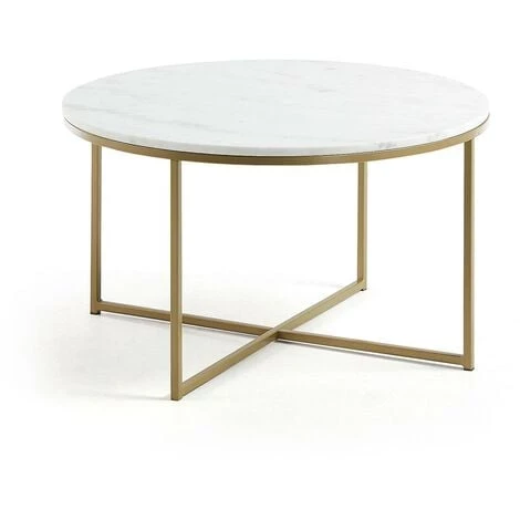 Kave Home - Table Basse Sheffield En Marbre Blanc Et Pieds En Acier Finition Dorée Ø 80 Cm - Blanc 3 Kave Home - Table Basse Sheffield En Marbre Blanc Et Pieds En Acier Finition Dorée Ø 80 Cm - Blanc