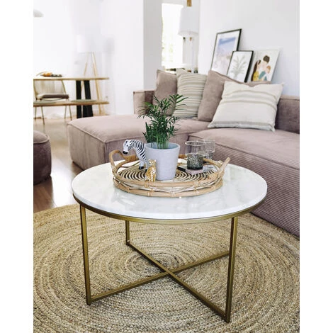 Kave Home - Table Basse Sheffield En Marbre Blanc Et Pieds En Acier Finition Dorée Ø 80 Cm - Blanc 4 Kave Home - Table Basse Sheffield En Marbre Blanc Et Pieds En Acier Finition Dorée Ø 80 Cm - Blanc – Image 2