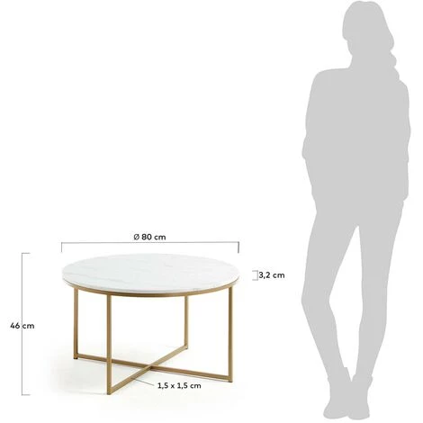 Kave Home - Table Basse Sheffield En Marbre Blanc Et Pieds En Acier Finition Dorée Ø 80 Cm - Blanc 5 Kave Home - Table Basse Sheffield En Marbre Blanc Et Pieds En Acier Finition Dorée Ø 80 Cm - Blanc – Image 3