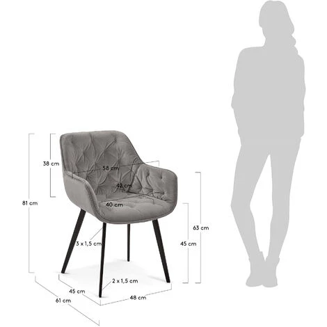 Kave Home - Chaise Mulder Velours Gris - Gris 7 Kave Home - Chaise Mulder Velours Gris - Gris – Image 5