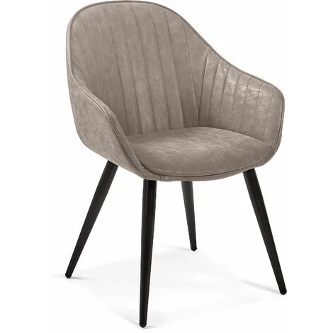 Kave Home - Chaise Fabia En Polyuréthane Gris Clair Et Pieds En Acier Finition Noire - Beige 3 Kave Home - Chaise Fabia En Polyuréthane Gris Clair Et Pieds En Acier Finition Noire - Beige