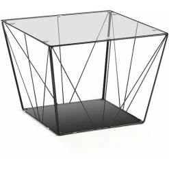Kave Home - Table Basse Tilo En Verre Et Structure En Acier Noir 60 X 60 Cm - Noir