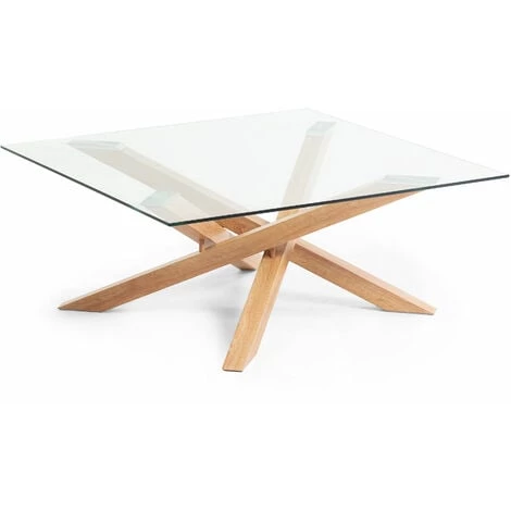 Kave Home - Table Basse Kamido Transparent Carrée 90 X 90 Cm En Verre Transparent Et Pieds De Metal Avec Effet Bois - Naturel 3 Kave Home - Table Basse Kamido Transparent Carrée 90 X 90 Cm En Verre Transparent Et Pieds De Metal Avec Effet Bois - Naturel