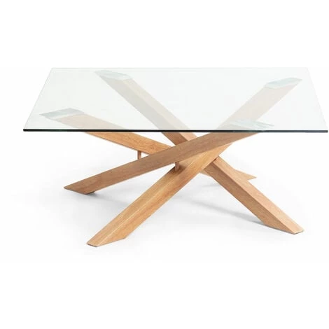 Kave Home - Table Basse Kamido Transparent Carrée 90 X 90 Cm En Verre Transparent Et Pieds De Metal Avec Effet Bois - Naturel 4 Kave Home - Table Basse Kamido Transparent Carrée 90 X 90 Cm En Verre Transparent Et Pieds De Metal Avec Effet Bois - Naturel – Image 2