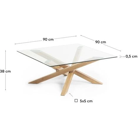 Kave Home - Table Basse Kamido Transparent Carrée 90 X 90 Cm En Verre Transparent Et Pieds De Metal Avec Effet Bois - Naturel 6 Kave Home - Table Basse Kamido Transparent Carrée 90 X 90 Cm En Verre Transparent Et Pieds De Metal Avec Effet Bois - Naturel – Image 4