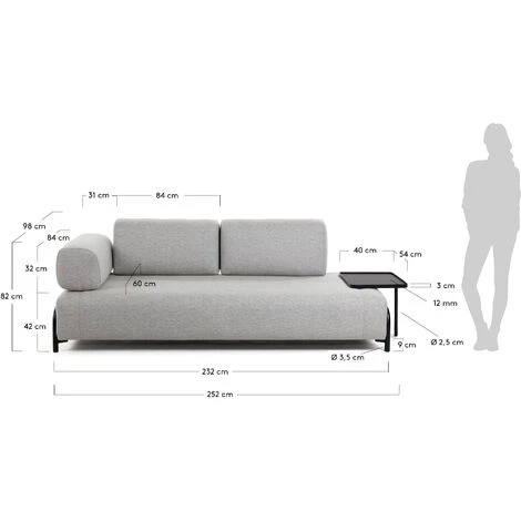 Kave Home - Canapé 3 Places Beige Compo Avec Grand Plateau 252 Cm - Beige 7 Kave Home - Canapé 3 Places Beige Compo Avec Grand Plateau 252 Cm - Beige – Image 5