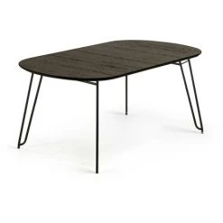 Kave Home - Table Extensible Milian Placage De Frêne Et Pieds En Acier Noir 140 (220) X 90 Cm - Noir