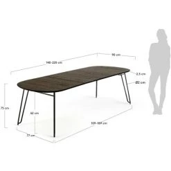 Kave Home - Table Extensible Milian Placage De Frêne Et Pieds En Acier Noir 140 (220) X 90 Cm - Noir -KAVE HOME Soldes 2022 12436387 5