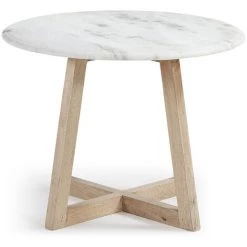 Kave Home - Table D'appoint Haylo Blanche Ronde Ø 50 Cm De Marbre Et Structure En Bois Massif De Manguier - Naturel -KAVE HOME Soldes 2022 12436460 2
