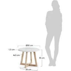 Kave Home - Table D'appoint Haylo Blanche Ronde Ø 50 Cm De Marbre Et Structure En Bois Massif De Manguier - Naturel -KAVE HOME Soldes 2022 12436460 3