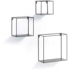 Kave Home - Set De 3 étagères Murales Nils Carrées 30 X 30 / 20 X 20 / 15 X 15 cm En Acier Noir. - Noir