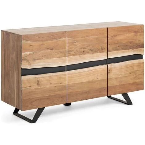 Kave Home - Buffet Uxia 148 X 85 Cm à 3 Portes En Bois Massif D'acacia Et Pieds En Acier Noir - Naturel 3 Kave Home - Buffet Uxia 148 X 85 Cm à 3 Portes En Bois Massif D'acacia Et Pieds En Acier Noir - Naturel