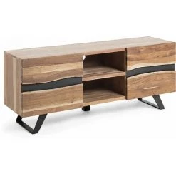 Kave Home - Meuble TV Uxia 160 X 65 Cm Avec 2 Portes En Bois Massif D'acacia Et Pieds En Acier Noir - Naturel