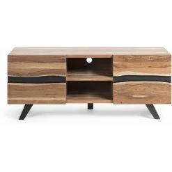 Kave Home - Meuble TV Uxia 160 X 65 Cm Avec 2 Portes En Bois Massif D'acacia Et Pieds En Acier Noir - Naturel -KAVE HOME Soldes 2022 12436486 2