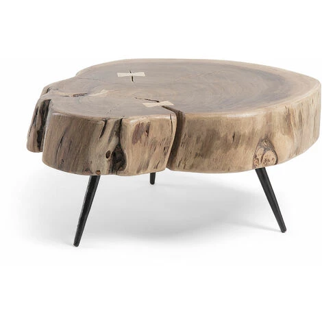 Kave Home - Table D'appoint Eider En Acacia Massif Et Pieds En Acier Noir Ø 49 X 47 Cm - Naturel 3 Kave Home - Table D'appoint Eider En Acacia Massif Et Pieds En Acier Noir Ø 49 X 47 Cm - Naturel