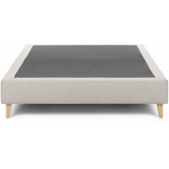 Kave Home - Base De Lit Nikos Beige 150 X 190 Cm Avec Structure En Bois De Hêtre Et Fibre En Tissu Avec Traitement Anti-tâches
