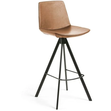 Kave Home - Tabouret De Bar Zeva Marron Clair 75 Cm Avec Dossier En Polyuréthane Et Pieds En Acier Noir - Marron 3 Kave Home - Tabouret De Bar Zeva Marron Clair 75 Cm Avec Dossier En Polyuréthane Et Pieds En Acier Noir - Marron