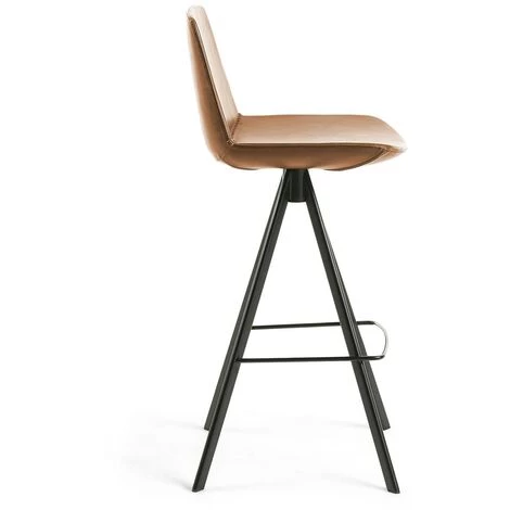Kave Home - Tabouret De Bar Zeva Marron Clair 75 Cm Avec Dossier En Polyuréthane Et Pieds En Acier Noir - Marron 4 Kave Home - Tabouret De Bar Zeva Marron Clair 75 Cm Avec Dossier En Polyuréthane Et Pieds En Acier Noir - Marron – Image 2