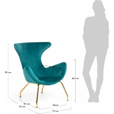 Kave Home - Fauteuil Chleo En Velours Turquoise Et Pieds En Acier Finition Dorée - Turquoise 7 Kave Home - Fauteuil Chleo En Velours Turquoise Et Pieds En Acier Finition Dorée - Turquoise – Image 5