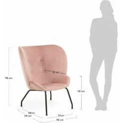 Kave Home - Fauteuil Violet En Velours Rose Et Pieds En Acier Finition Noire - Rose -KAVE HOME Soldes 2022 12436534 5