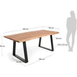 Kave Home - Table De Salle à Manger Alaia Rectangulaire 160 X 90 Cm En Bois Massif D'acacia Et Pieds En Acier Noir - Naturel -KAVE HOME Soldes 2022 12436559 4