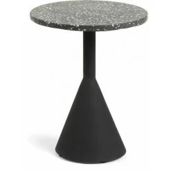 Kave Home - Table D'appoint Delano En Terrazzo Noir Et Pieds En Acier Noir Ø 40 Cm - Noir