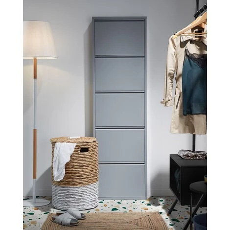 Kave Home - Meuble à Chaussures Ode Gris En Acier Avec 5 Compartiments Pour 15 Paires De Chaussures - Gris 4 Kave Home - Meuble à Chaussures Ode Gris En Acier Avec 5 Compartiments Pour 15 Paires De Chaussures - Gris – Image 2