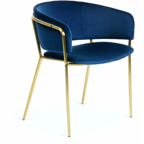 Kave Home - Chaise Runnie Velours Bleu Et Pieds En Acier Doré - Bleu 4 Kave Home - Chaise Runnie Velours Bleu Et Pieds En Acier Doré - Bleu – Image 2