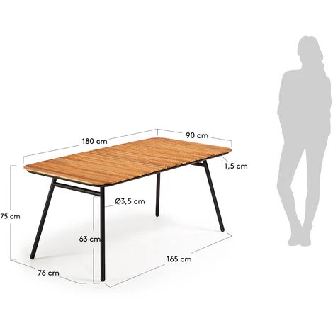 Kave Home - Table Soumaya 180 X 90 Cm En Acacia Massif Et Acier Noir FSC 100% - Naturel 6 Kave Home - Table Soumaya 180 X 90 Cm En Acacia Massif Et Acier Noir FSC 100% - Naturel – Image 4