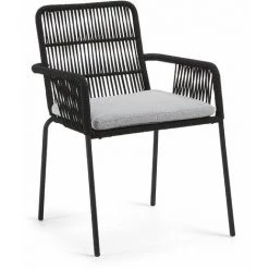 Kave Home - Chaise Samanta En Corde Noire Et Pieds En Acier Galvanisé - Noir