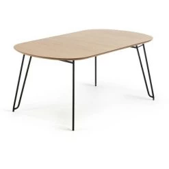 Kave Home - Table Extensible Novac 140 (220) X 90 Cm Contreplaqué De Chêne Et Pieds En Acier Noir - Naturel