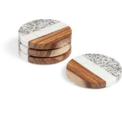 Kave Home - Set Cataleg De 4 Dessous De Verre Rond Marbre Blanc Gris - Naturel