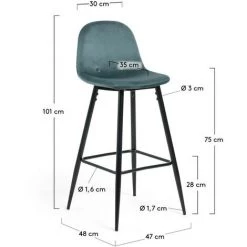 Kave Home - Tabouret De Bar Nolite Velours Turquoise Hauteur 75 Cm - Turquoise -KAVE HOME Soldes 2022 12437127 5