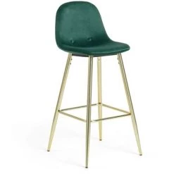 Kave Home - Tabouret De Bar Nolite Vert Foncé 75 Cm Avec Dossier En Velours Et Pieds En Acier En Dorée - Vert