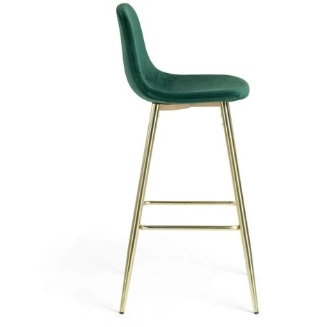 Kave Home - Tabouret De Bar Nolite Vert Foncé 75 Cm Avec Dossier En Velours Et Pieds En Acier En Dorée - Vert 4 Kave Home - Tabouret De Bar Nolite Vert Foncé 75 Cm Avec Dossier En Velours Et Pieds En Acier En Dorée - Vert – Image 2