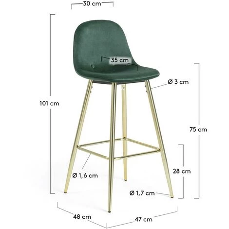 Kave Home - Tabouret De Bar Nolite Vert Foncé 75 Cm Avec Dossier En Velours Et Pieds En Acier En Dorée - Vert 7 Kave Home - Tabouret De Bar Nolite Vert Foncé 75 Cm Avec Dossier En Velours Et Pieds En Acier En Dorée - Vert – Image 5