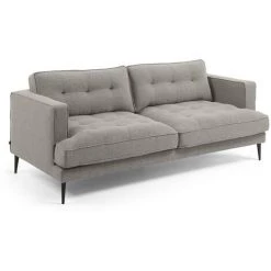 Kave Home - Canapé Tanya 3 Places Gris Clair Avec Accoudoirs Et Pieds En Acier Noir - Gris