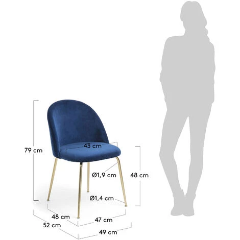 Kave Home - Chaise Ivonne Velours Bleu - Bleu 7 Kave Home - Chaise Ivonne Velours Bleu - Bleu – Image 5