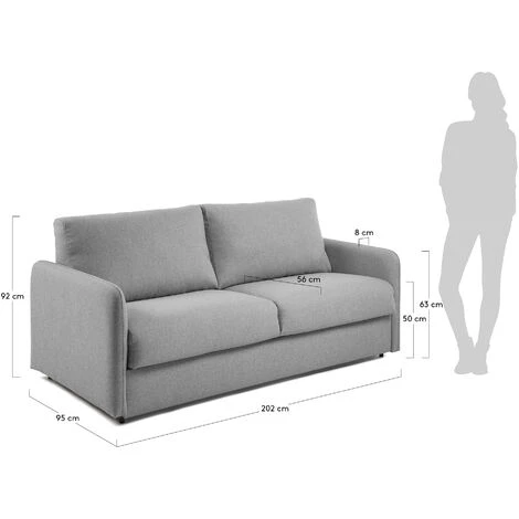 Kave Home - Canapé-lit Kymoon 3 Places Gris Clair Avec Accoudoirs Et Matelas En Mousse De Polyuréthane (160 Cm) - Gris 6 Kave Home - Canapé-lit Kymoon 3 Places Gris Clair Avec Accoudoirs Et Matelas En Mousse De Polyuréthane (160 Cm) - Gris – Image 4