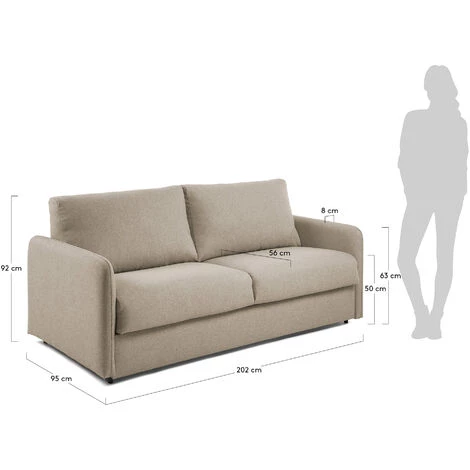 Kave Home - Canapé-lit Kymoon 3 Places Beige Avec Accoudoirs Et Matelas En Mousse De Polyuréthane (160 Cm) - Beige 6 Kave Home - Canapé-lit Kymoon 3 Places Beige Avec Accoudoirs Et Matelas En Mousse De Polyuréthane (160 Cm) - Beige – Image 4
