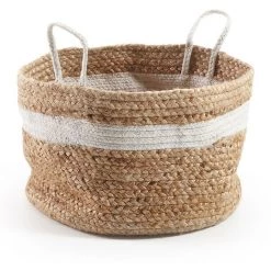 Kave Home - Panier Saht Naturel Et Blanc En Jute Et Coton - Naturel