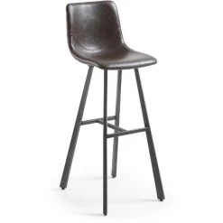 Kave Home - Tabouret De Bar Trap Marron Foncé 81 Cm Avec Dossier En Polyuréthane Et Pieds En Acier - Marron