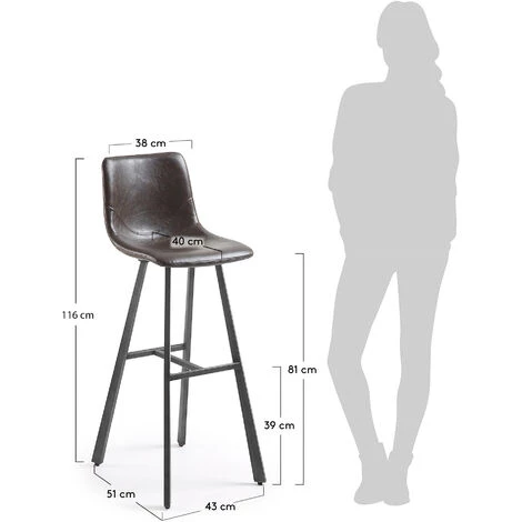 Kave Home - Tabouret De Bar Trap Marron Foncé 81 Cm Avec Dossier En Polyuréthane Et Pieds En Acier - Marron 7 Kave Home - Tabouret De Bar Trap Marron Foncé 81 Cm Avec Dossier En Polyuréthane Et Pieds En Acier - Marron – Image 5