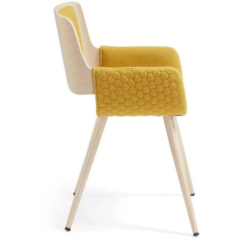 Kave Home - Chaise De Salle à Manger Angie Moutarde Avec Accoudoirs Et Pieds En Acier Avec Effet Bois - Moutarde 4 Kave Home - Chaise De Salle à Manger Angie Moutarde Avec Accoudoirs Et Pieds En Acier Avec Effet Bois - Moutarde – Image 2