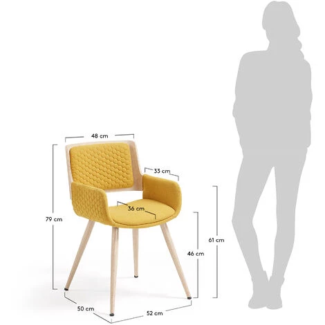 Kave Home - Chaise De Salle à Manger Angie Moutarde Avec Accoudoirs Et Pieds En Acier Avec Effet Bois - Moutarde 7 Kave Home - Chaise De Salle à Manger Angie Moutarde Avec Accoudoirs Et Pieds En Acier Avec Effet Bois - Moutarde – Image 5