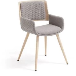 Kave Home - Chaise De Salle à Manger Angie Gris Clair Avec Accoudoirs Et Pieds En Acier Avec Effet Bois - Gris