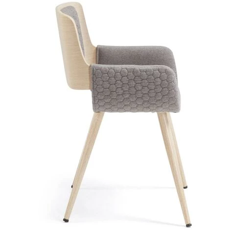 Kave Home - Chaise De Salle à Manger Angie Gris Clair Avec Accoudoirs Et Pieds En Acier Avec Effet Bois - Gris 4 Kave Home - Chaise De Salle à Manger Angie Gris Clair Avec Accoudoirs Et Pieds En Acier Avec Effet Bois - Gris – Image 2