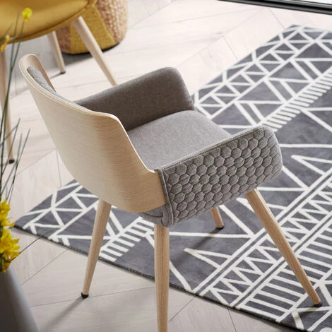 Kave Home - Chaise De Salle à Manger Angie Gris Clair Avec Accoudoirs Et Pieds En Acier Avec Effet Bois - Gris 6 Kave Home - Chaise De Salle à Manger Angie Gris Clair Avec Accoudoirs Et Pieds En Acier Avec Effet Bois - Gris – Image 4