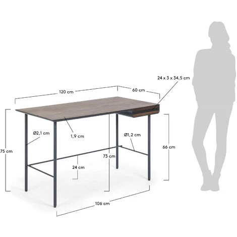 Kave Home - Bureau Kesia 120 X 60 Cm En Contreplaqué De Noyer - Noir 6 Kave Home - Bureau Kesia 120 X 60 Cm En Contreplaqué De Noyer - Noir – Image 4