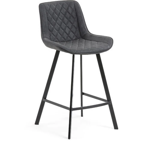 Kave Home - Tabouret De Bar Adela Graphite 66 Cm Avec Dossier En Polyuréthane Et Pieds En Acier Noir - Noir 3 Kave Home - Tabouret De Bar Adela Graphite 66 Cm Avec Dossier En Polyuréthane Et Pieds En Acier Noir - Noir